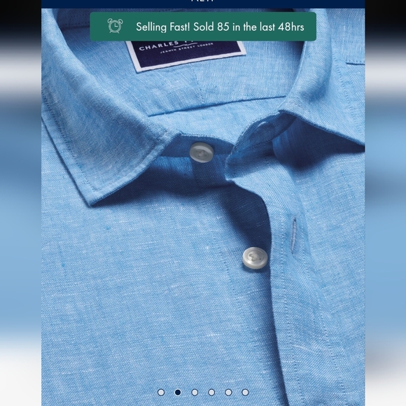 NWT Charles Tyrwhitt Pure Linen Shirt - Ocean Blue, Classic Fit, XXL